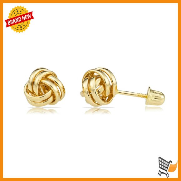 14K Gold Love Knot Stud Earrings with Long Screw-Back Post